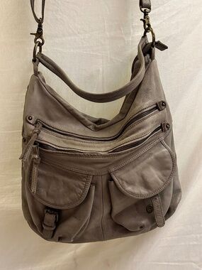 Tano Leather Crossbody Hobo Bag Taupe Gray | Slouchy Shoulder Purse
